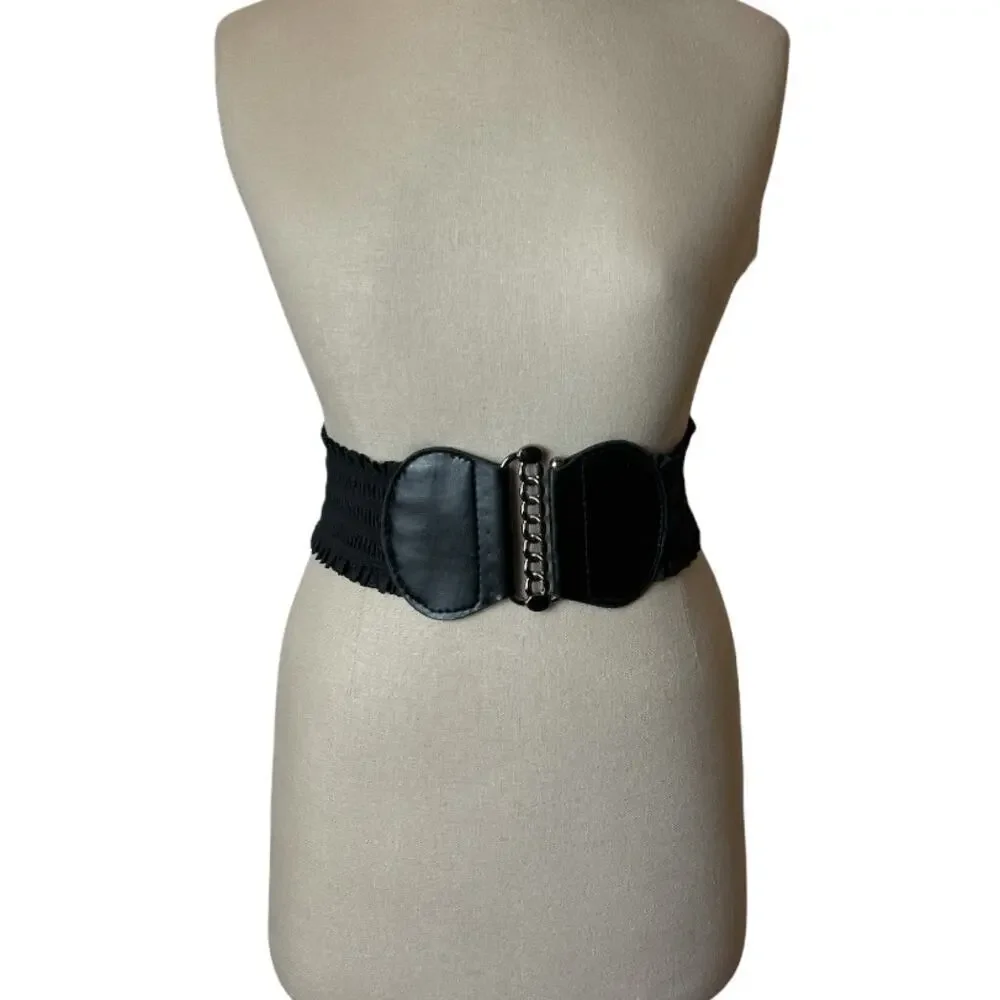 Black Wide Elastic Ruffle Women's Belt 26.5